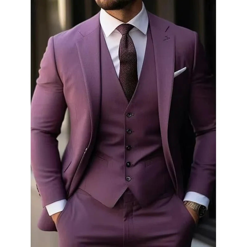 礼服男Slim Fit Men's Suits for Wedding Elegant Single Breasted Notch Lapel 3 Piece Jacket Pants Vest Full Sets Customized Blazer 2025
