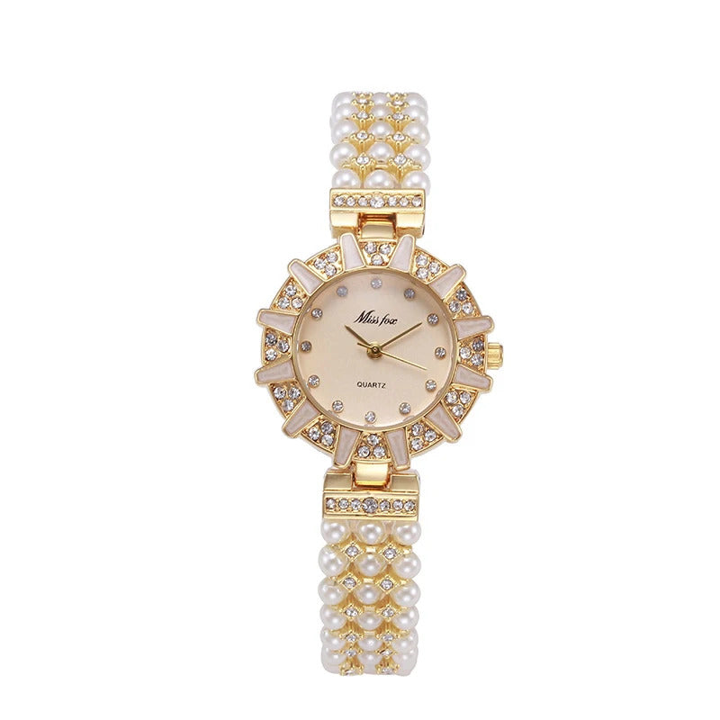 手表女UTHAI Women Watch European and American Pearl Bracelet Watch Waterproof Diamond Set Ladies Fashion Quartz Wristwatch