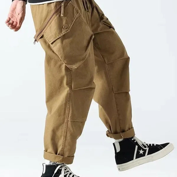 休闲裤男American Style Vintage Men's Loose-Fit Trousers Large Pocket Cargo Pants Casual Distressed Hip Hop Sweatpants For Men