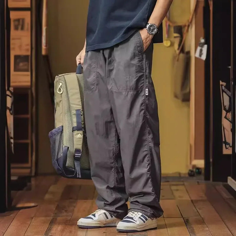 休闲裤男Japanese Trendy Brand Wide-Leg Cargo Pants Men Loose-Fit Straight-Leg Casual Pants Summer Thin Style Vintage Outdoor Quick-Dry