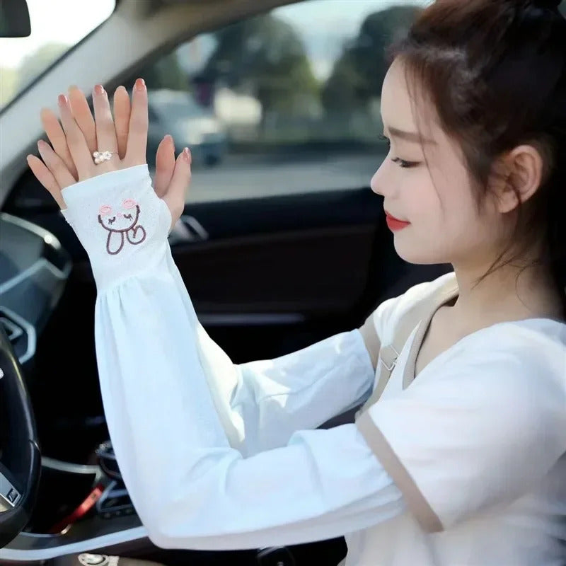 防晒冰袖女Summer Thin Breathable Ice Sleeve Sun-protective Sleeve Outdoor Cycling Driving Loose Sunscreen Sleeve Cover Arm Sleeves Women
