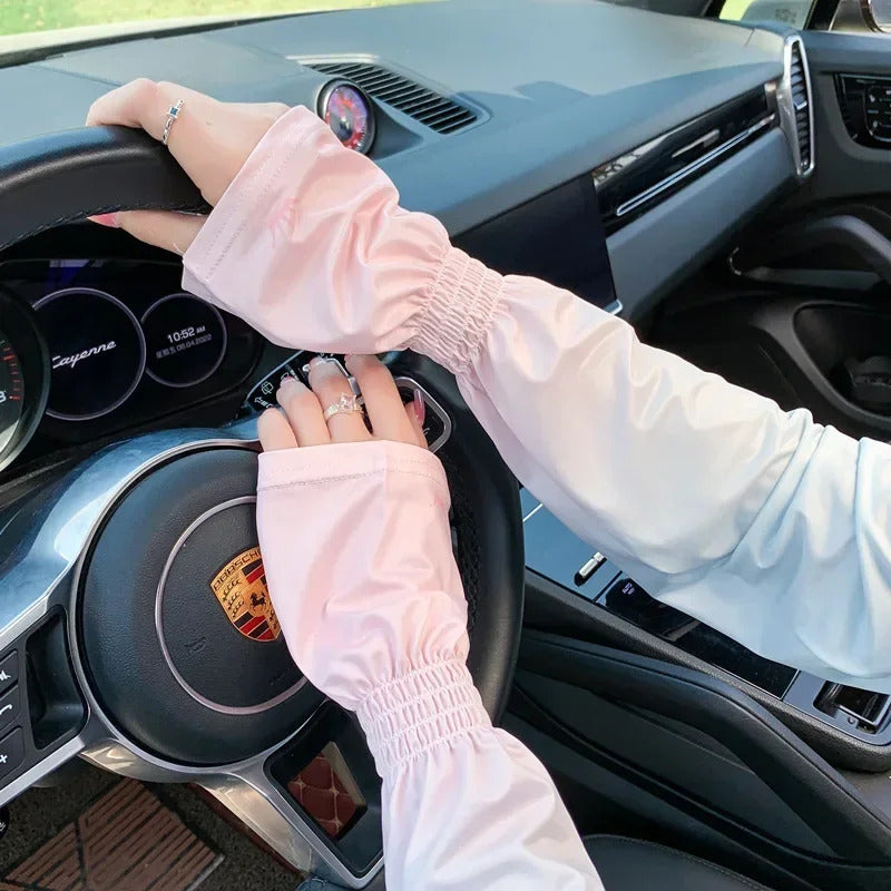 防晒冰袖女Loose Ice Silk Sun-protective Sleeve for Women Summer Driving Arm Sleeves Outdoor Cycling Long Gloves Sun Protection Arm Sleeve