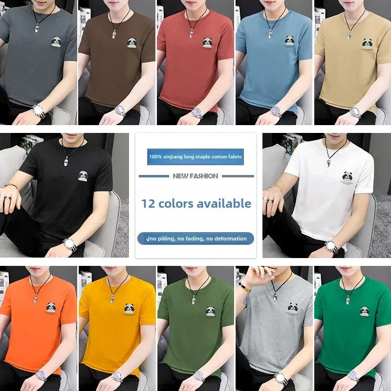 T恤男Pure Cotton Bear Shirt Men's Short Sleeves Round Neck Top Summer Trendy Loose-Fit Trendy Brand Printing Half Sleeve Full Cotton