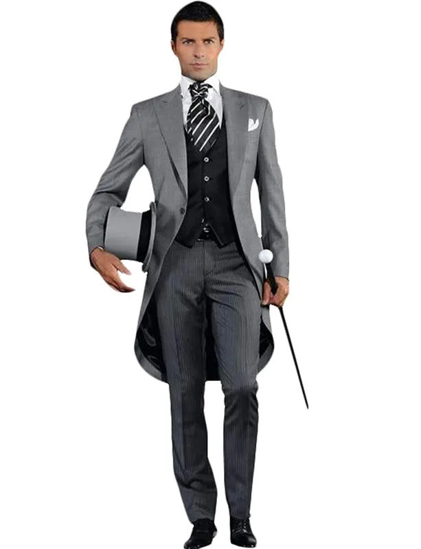 礼服男Italian gentleman style Wedding Man Long tail coat Groom Prom Tuxedos Formal Mens Suits terno masculino (Jacket +Pants +Vest)
