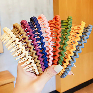 发饰Women Colorful Wave Big Comb Simple Matte Hairbands Thick Hair Hold Hair Hoops Sweet Headband Headwear Fashion Hair Accessories