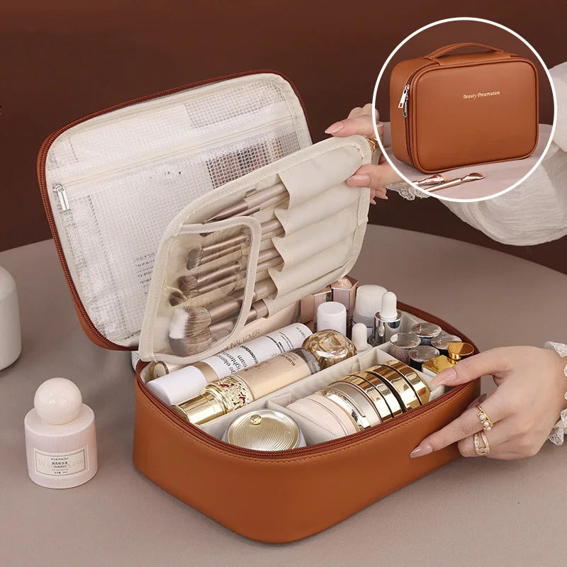 包包PU Large Capacity Tote Makeup Bag Portable Travel Organizer Tolietry Cosmetic Storage Bag Luxury Women Double Layer Pouch