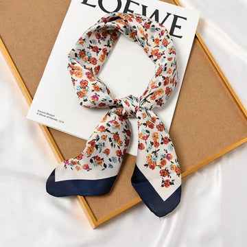 丝巾女70*70cm Sweet Flowers Print Women Square Silk Neck Scarf Fashion Head Scarf Kerchief Elegant Florals Foulard Bandana 2021 New