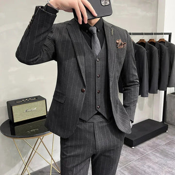 礼服男S-7XL Blazer Vest Pants High-end Brand Plaid Retro Business Suit Groom Wedding Party Slim Suit Fashion British Style Performance
