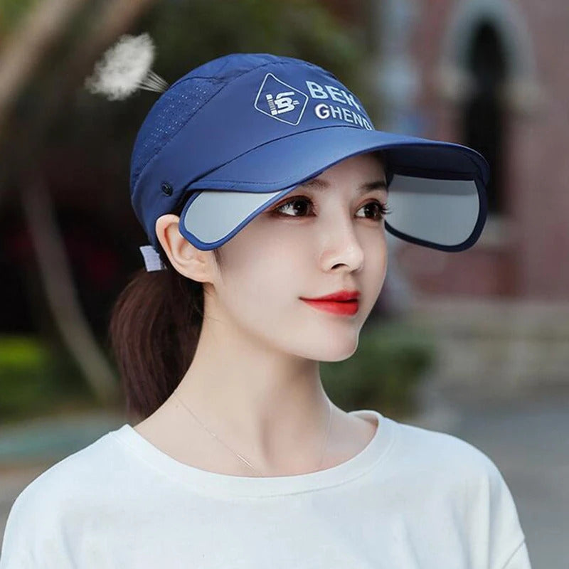 帽子女Summer Visor Cap Women Quick-dry Adjustable Wide Brim Sun Protection Sunhat with Breathable Detachable Face Neck Cover Scraf