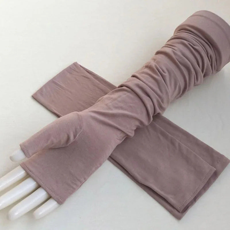 防晒手套女Female Sports Fitness Cycling Sunscreen Touch Screen Long Fingerless Mitten Women Cotton Fashion Half Finger Driving Gloves B89