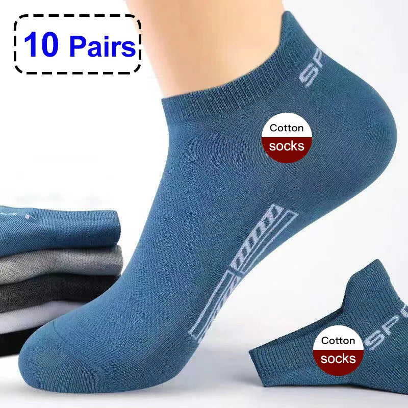 10 Pairs High Quality Men Ankle Socks Breathable Cotton Sports Socks Mesh Casual Athletic Summer Thin Cut Short Sokken EU35-45男士袜子