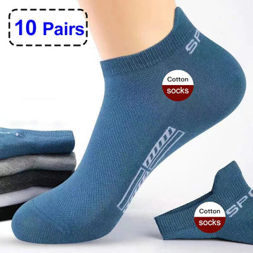 10 Pairs High Quality Men Ankle Socks Breathable Cotton Sports Socks Mesh Casual Athletic Summer Thin Cut Short Sokken EU35-45男士袜子