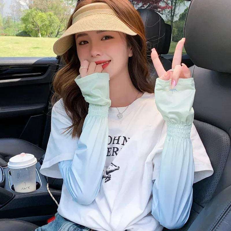防晒冰袖女Loose Ice Silk Sun-protective Sleeve for Women Summer Driving Arm Sleeves Outdoor Cycling Long Gloves Sun Protection Arm Sleeve