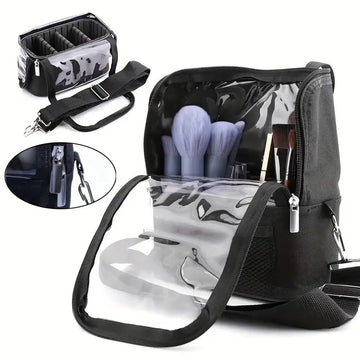 包包Large Capatity Makeup Brushes Storage Bag with Adjustable Strap and Dividers Stand-up Cosmetic Bag Makeup Artist Brushes Case