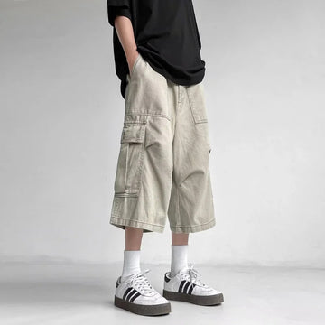 短裤男American Style Vintage Large Pocket Workwear Seven-Half Pants Men Summer Straight-Leg Loose-Fit Wide-Leg Versatile Casual Shorts