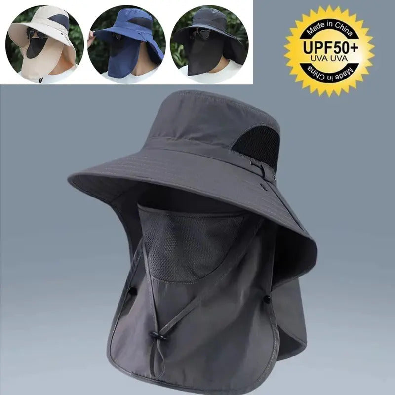 防晒帽男Summer Sun Protection Hat Outdoor Hunting Fishing Cap For Men Women Hiking Camping Visor Bucket Hat Neck Flap Fisherman Hat Hot