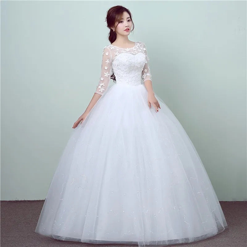 礼服女New Style Lace Quarter Wedding Dress Korean Style Simple Chinese Sweet Wedding Gown Princess Bridal Dress Vestidos De Novia