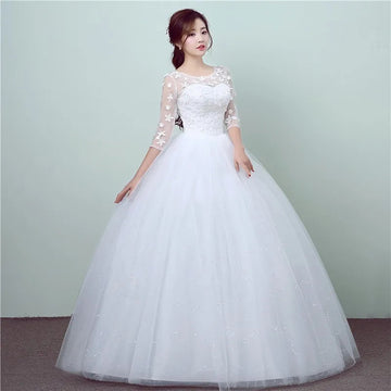 礼服女New Style Lace Quarter Wedding Dress Korean Style Simple Chinese Sweet Wedding Gown Princess Bridal Dress Vestidos De Novia
