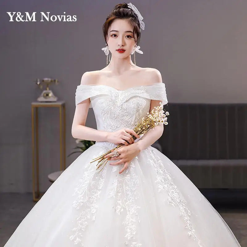礼服女New Sweetheart Boat Neck Style China Wedding Dress Vintage Lace Embroidery Pluse Size Vestidos De Novia Bride Gowns Marriage