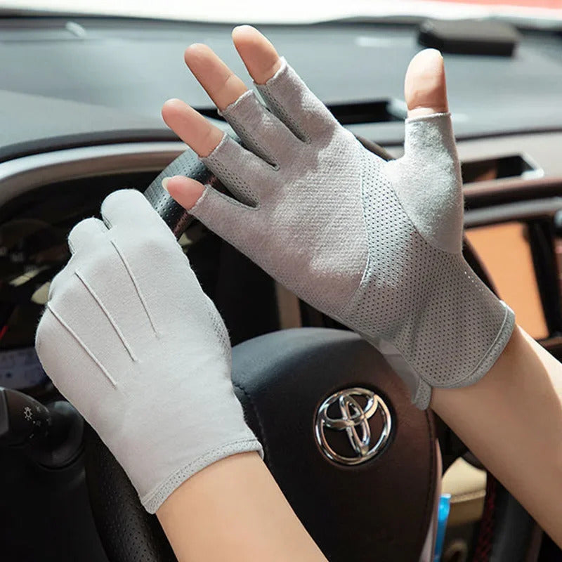防晒手套女Sun protection Summer Ice Silk Half Finger Thin Outdoor Cycling Nonslip Breathable Fitness For Sports Sunscreen Driving Gloves