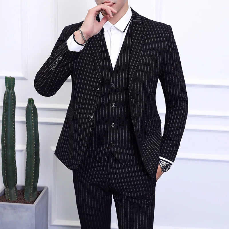 礼服男Men's Striped Suit Three-piece Large Size 6XL British Style Gentleman Business Banquet Wedding Host Fashion Quality Formal Suit