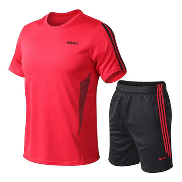 男士套装Men's Sport Suit Summer Fitness Short Sleeve T-Shirt Quick Drying Loose Fit Casual Sports Wear Plus Size