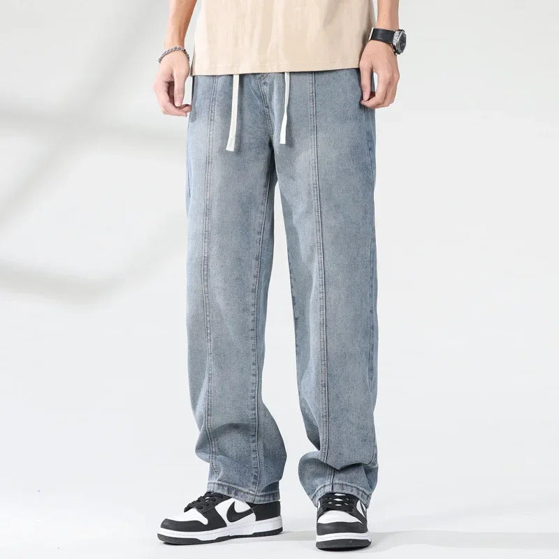 牛仔裤男Trendy 2023 High-Waist Extended Denim Men's Pants 110cm-115cm Elastic Waist Loose-Fit Bell Bottoms Super Long