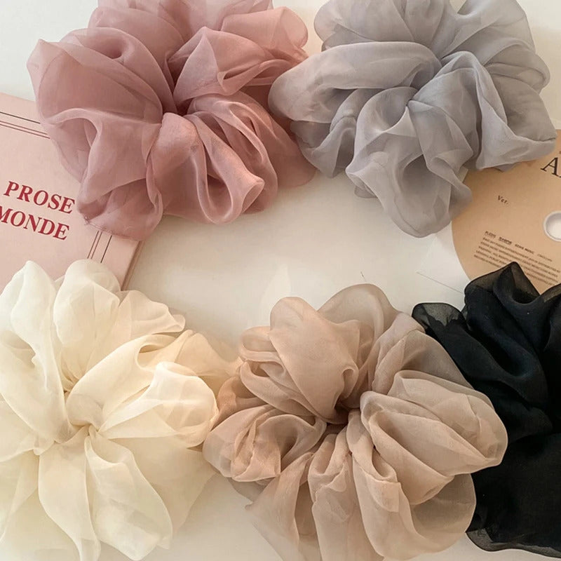发饰Thin Chiffon Scrunchies Hair Rope Solid Color Organza Hair Scrunchies Ponytail Holder Chiffon Elastic Hair Band Hair Accessories