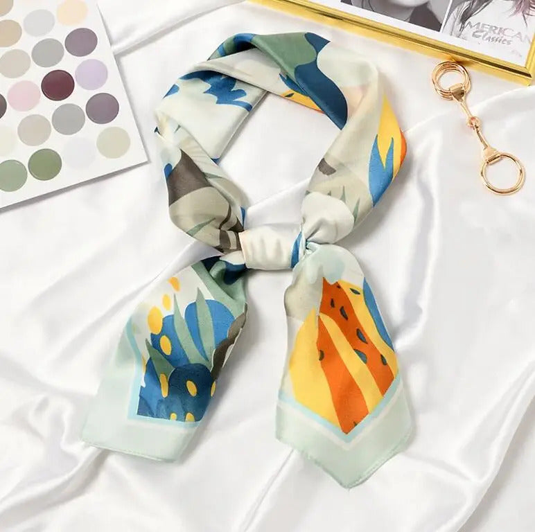 丝巾女2021 Blooming Flowers Print Square Scarf Women Bandana Hairband Lady Head Wraps Female Shawl Fashion Neckerchief
