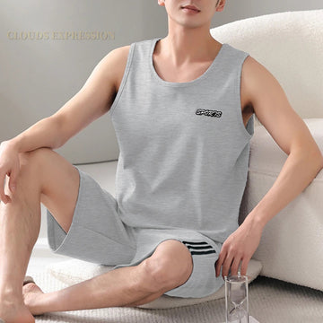 睡衣男Summer Plus 7XL Knitted Pjs Sleeveless Mens Pajama Sets Male Pajamas Plaid Loungewear For Masculine Sleepwear Homewear Fashion