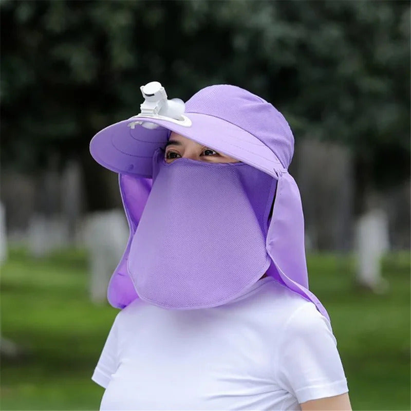 帽子女Sunscreen  Hats With Fan+neck Face Flap Sun Caps For Outdoor Fishing Sports