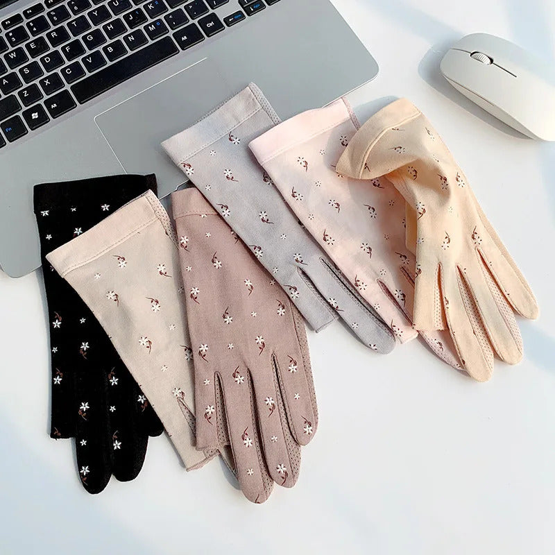 防晒手套女Women Summer Cotton Sunscreen Anti-UV Touch Screen Thin Cycling Drive Breathable Non-Slip High Elasticity Gloves Leak Two Finger