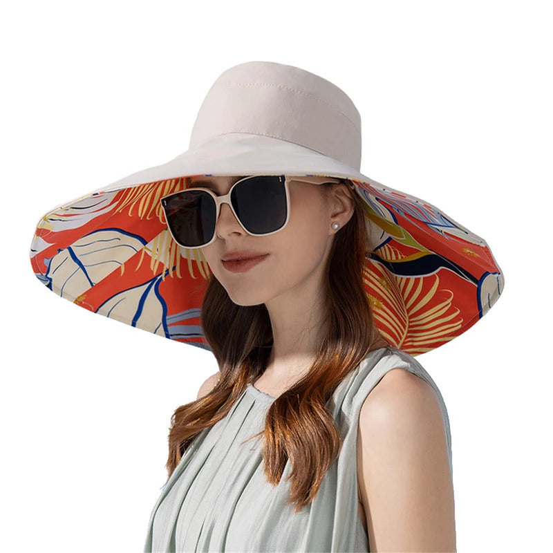 帽子女Women Summer Double-sided Wide Brim Hat Sun Protection Flower Beach Cap Lady Outdoor Elegant  Sunscreen Headgear Wholesale New