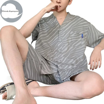 睡衣男Summer Faux Cotton Checkded Men's Pyjamas Size 4XL Pajama Sets Pjs Lounge Masculine Sleepwear Nightwear Pijamas Homewear Fashion
