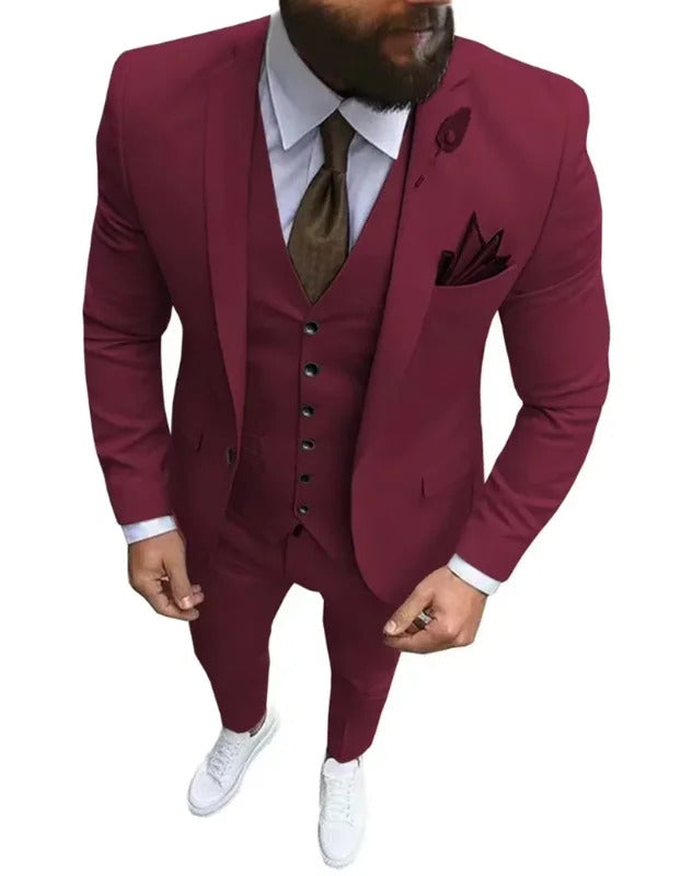 礼服男Men's Suit Slim Fit 3-Piece Set Single Button Formal Elegant Man Suit Wedding Groomsman Dance Tuxedo Jacket Pants Vest Set