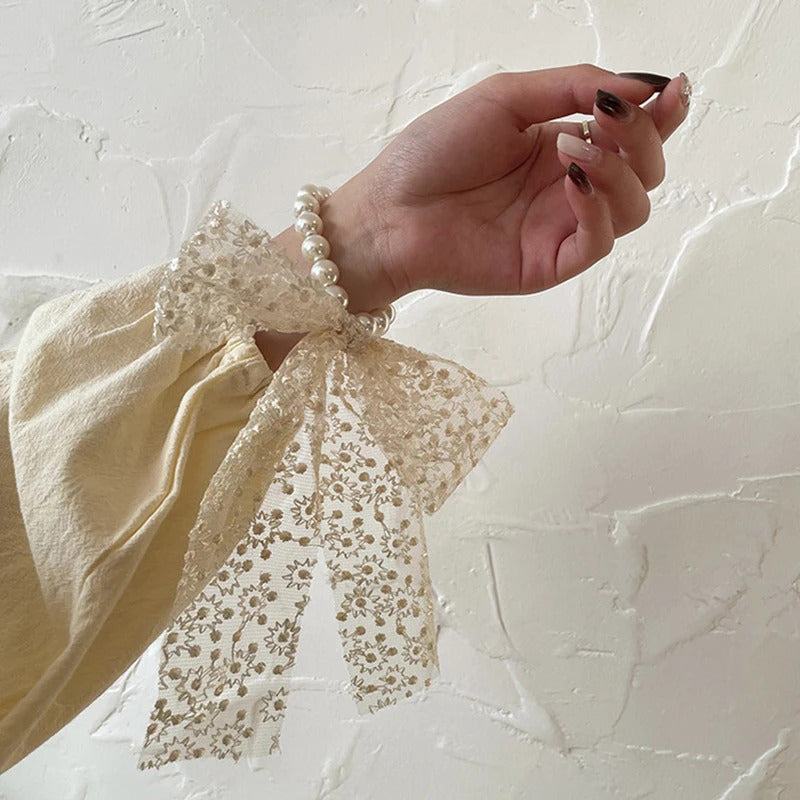 发饰New Elegant Lace Embroidery Bow Hair Ties Solid Color Retro Headdress Hair Ties Sweet Girls Princess Hair Accessories Gifts