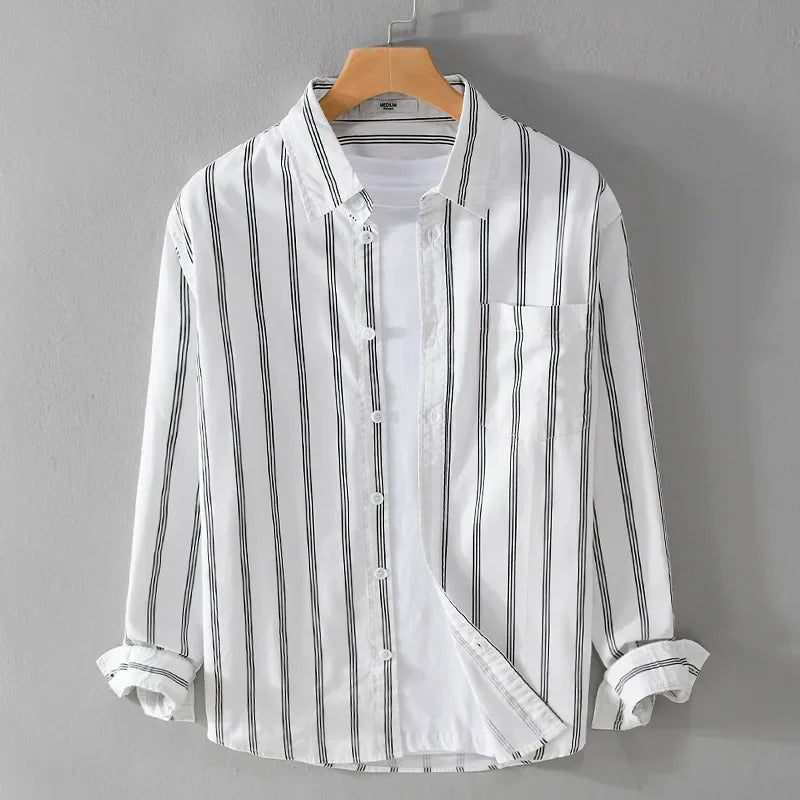 衬衫男Spring Autumn Men's Striped Long Sleeve Shirt Casual Loose Fit Business Youth Versatile Men's Underwear 9672