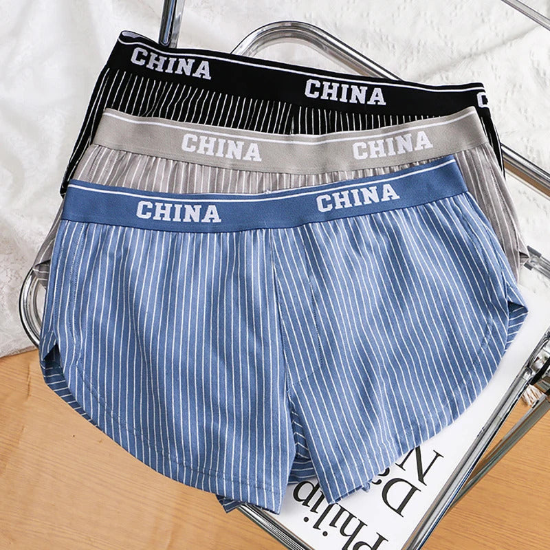 内衣男3PCS/Pack 100% Cotton Fashion Striped Underwear Men Breathable Mesh Crotch Boxer Homme High Elastic Widen Waist Men's Panties
