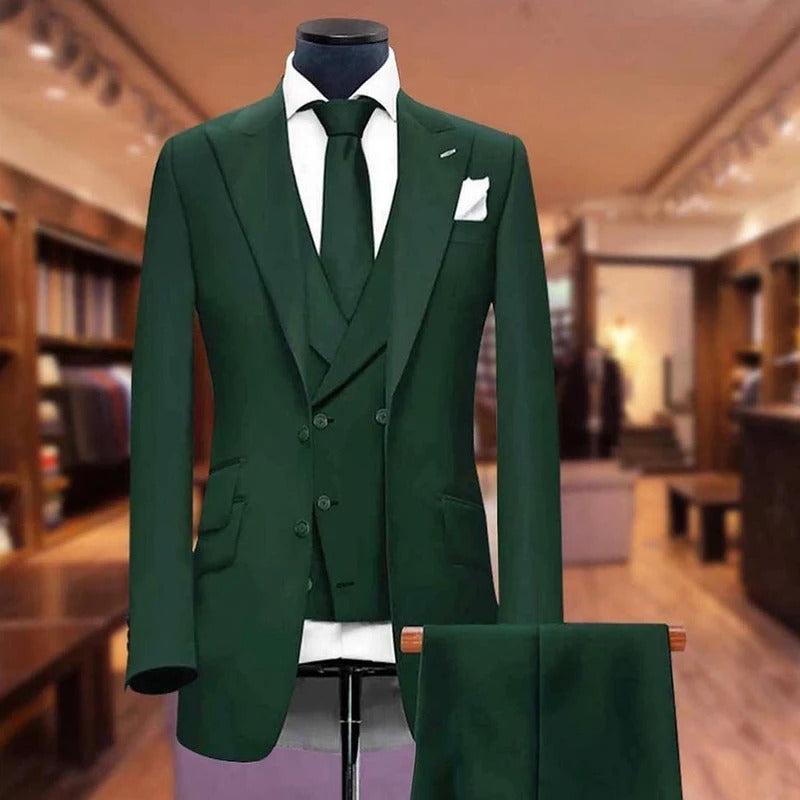 礼服男Custom Solid Color Men's Suits Elegant 3 Piece Jacket Pants Vest Full Set Single Breasted Peak Lapel Male Clothing Office Blazer