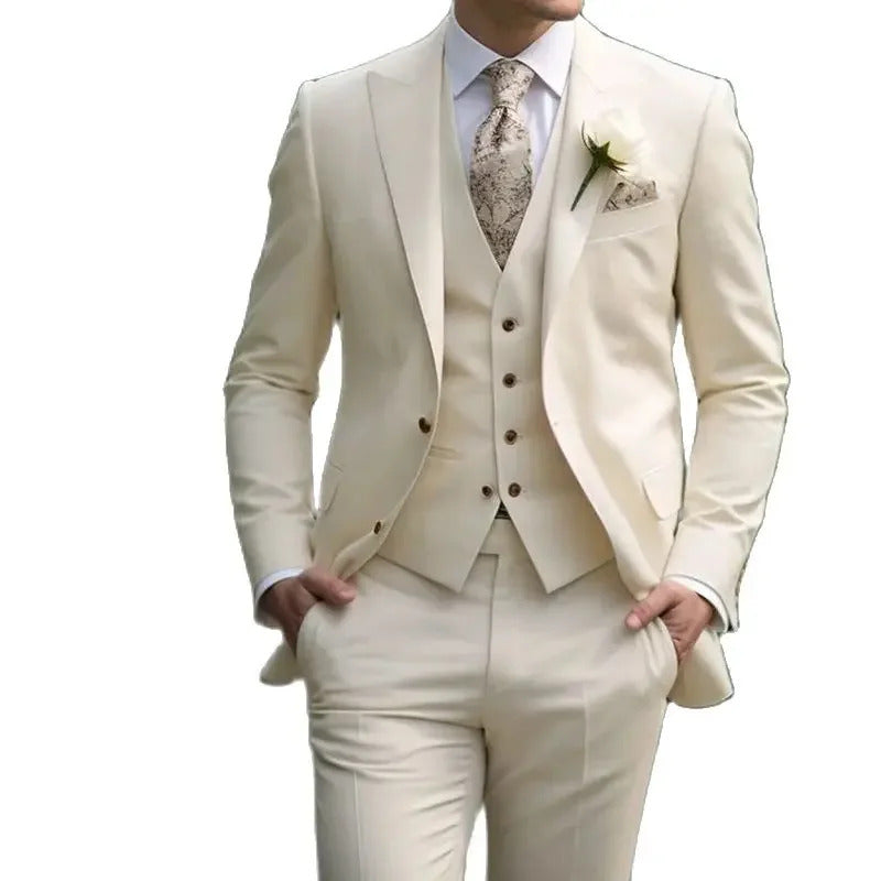 礼服男High Quality Elegant Wedding Men Suits Solid Color Peak Lapel Single Breasted Formal Blazer Bespoke 3 Piece Jacket Pants Vest