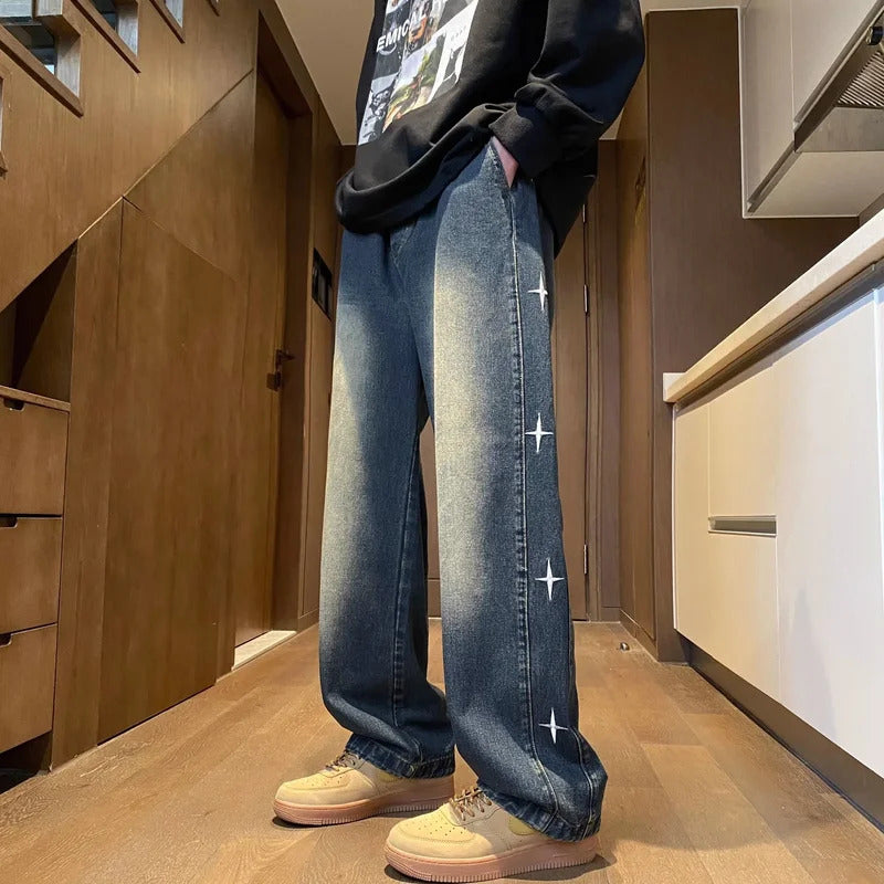 牛仔裤男2024 Spring Autumn New Men's Jeans American Style Trendy Straight-Leg Loose-Fit Fashionable Workwear Youth Explosion Trousers