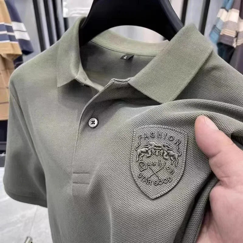 POLO男Summer Polo Shirt Men's Loose-Fit Casual Versatile Embroidered Lapel High-End T-Shirt Foreign Trade Export Quality