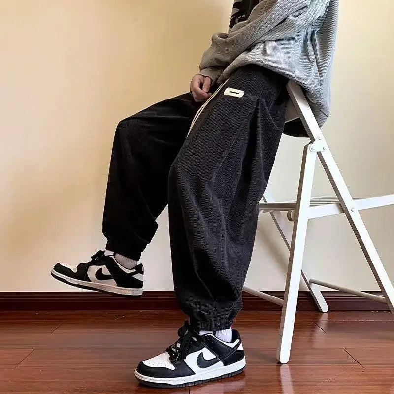 休闲裤男Summer Men's Women's Corduroy Harlem Pants Loose-Fit Sweatpants Casual Cropped Pants Casual Style Harem Pants For Men And Women