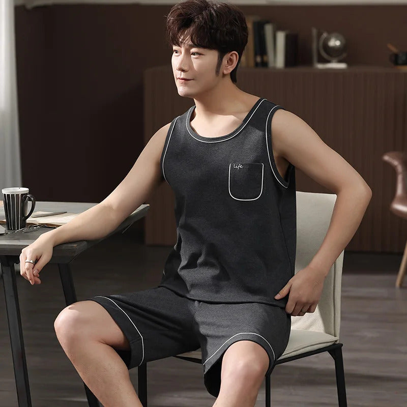 睡衣男L-4XL Mens Modal Cool Pajamas Set Summer Round Collar Shorts Modal Nightwear Fashion Gentleman Pijamas Elegant Sleepwear