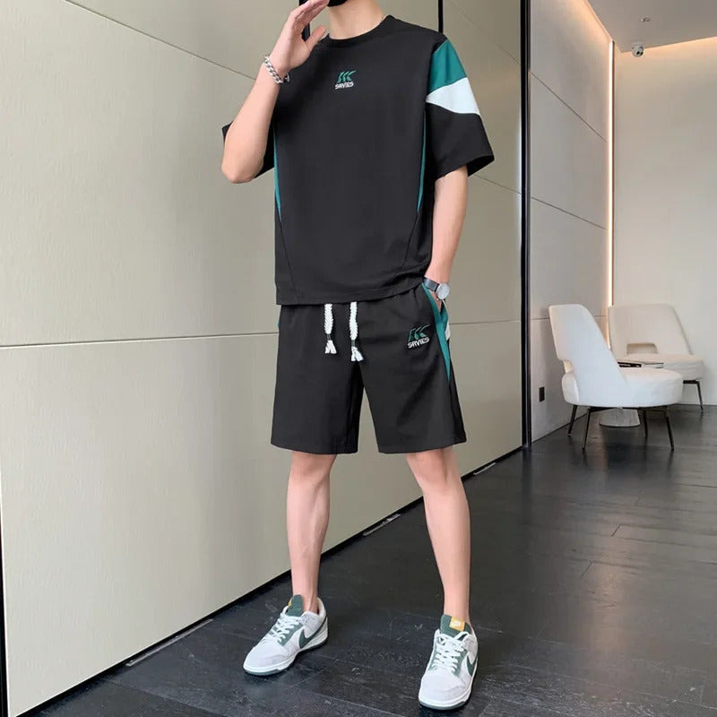 男士套装New Spring Summer 2024 Men's Sport Suit Short Sleeve Casual Tops Matching Set Fashionable Men's Wear 2-piece Set Clothes
