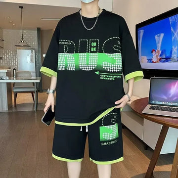 男士套装Men's Sportswear Suit Summer Short Sleeves T-shirt Basketball Jersey Casual Shorts 2-piece Set Korean Trendy Fashion