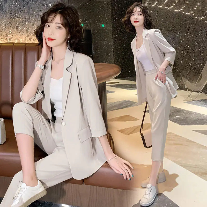 商务装女2024 Fashion Suit Jacket Two Piece Sets for Women Green Women's Blazer and Pants Suits Set 2 Elegant Pieces Fall Outfits Autumn