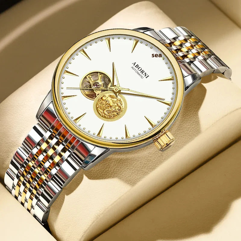 手表男手表男Luxury Authentic Men's Mechanical Watch Dragon Year Automatic Wristwatch Waterproof Hollow Out Air Driven Business Watch
