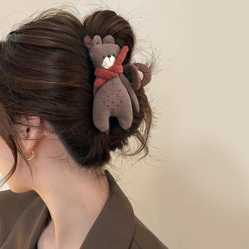 发饰Cute Animal Hair Claw High End Ab Face Cartoon Cloth Doll Scarf Bear Shark Clips for Women Girl Kawaii Hairpins Hair Accessories