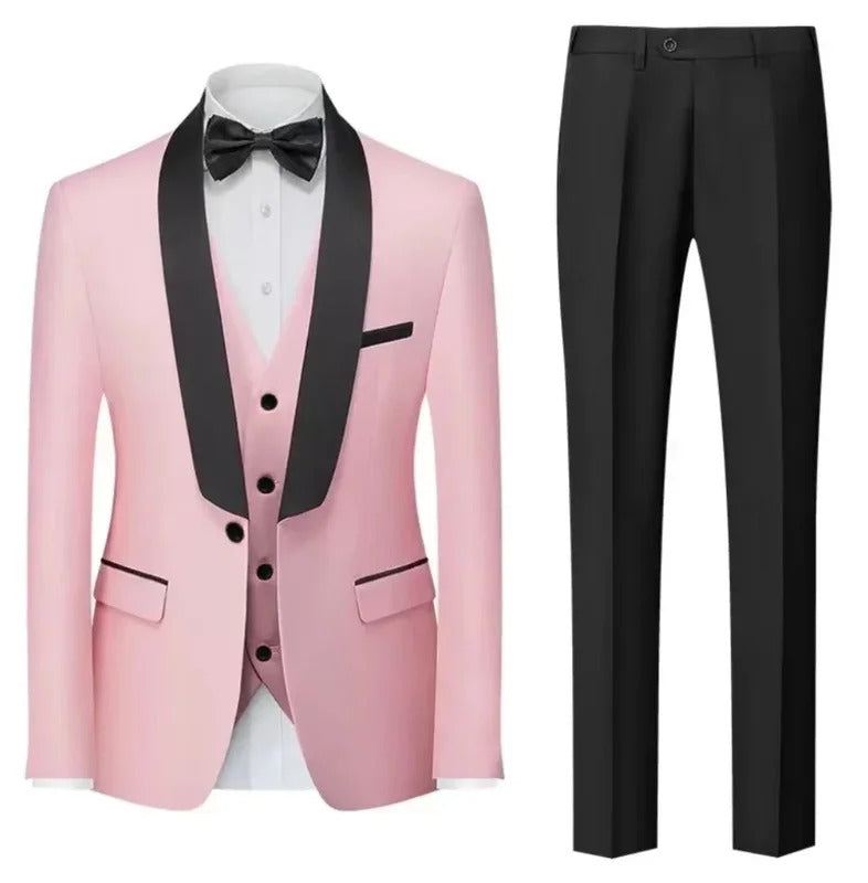 礼服男Men's Slim Fit 3-Piece  Set Shawl Lapel  Wedding Casual Formal Tuxedo Prom Evening Party High Quality Customizable